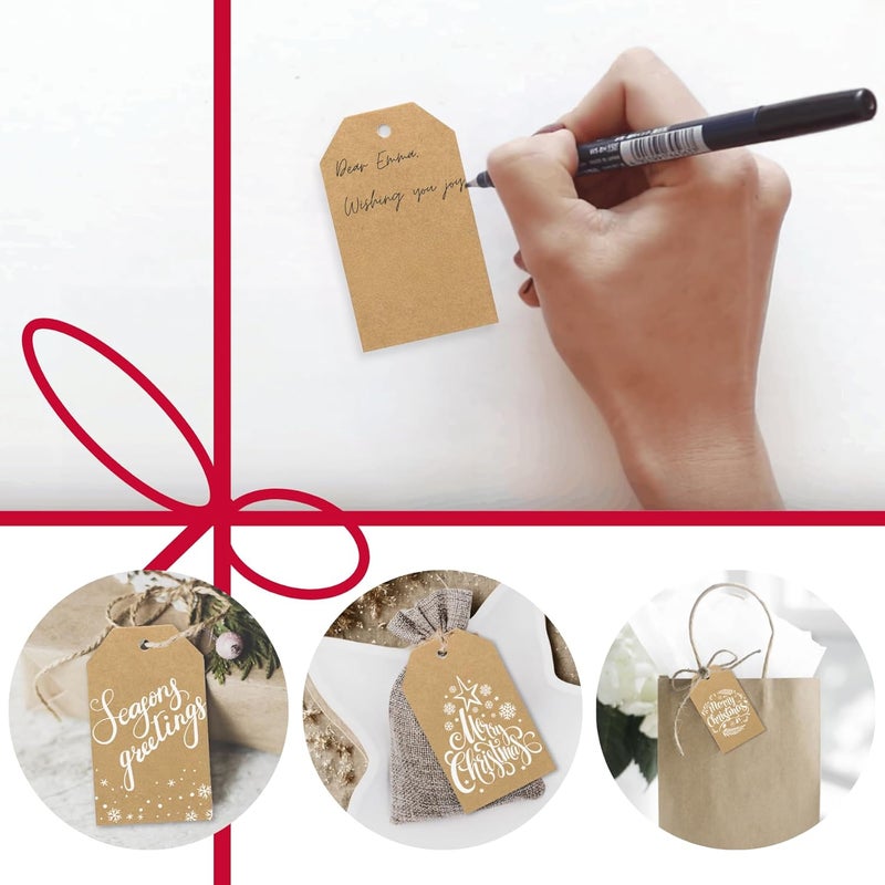 Paper Play Christmas Gift Tags - 80 Kraft-Style Gift Tags with String, 8 Modern Script Designs - Thick Cardstock Christmas Lables & Name Tags - Image 2
